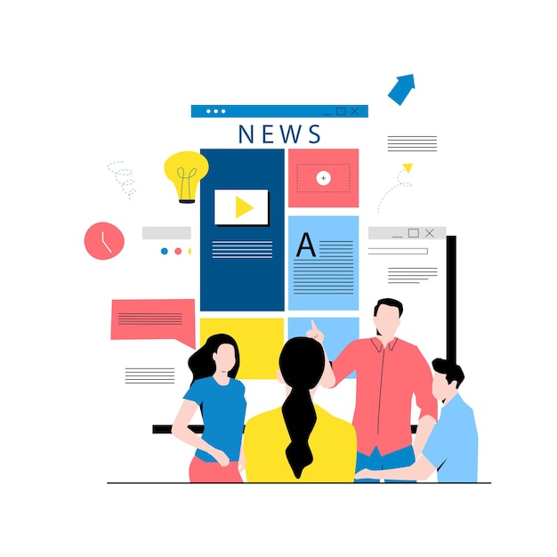 Online news content headlines news update news website electronic newspaper flat vector