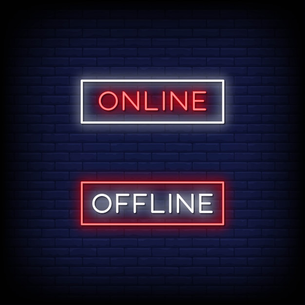 Vector online and offline neon signs style text