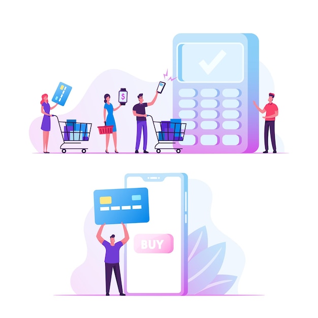 Online Payment Concept. Cartoon Flat Illustration