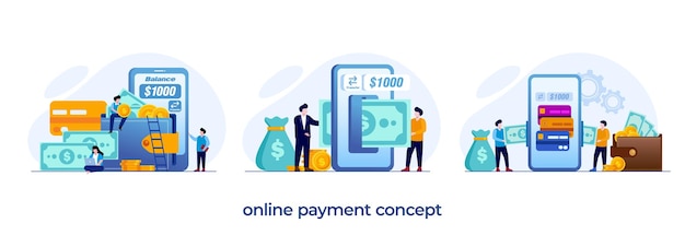 Online payment credit card mobile banking ewallet ecommerce transaction purchase flat illustration vector