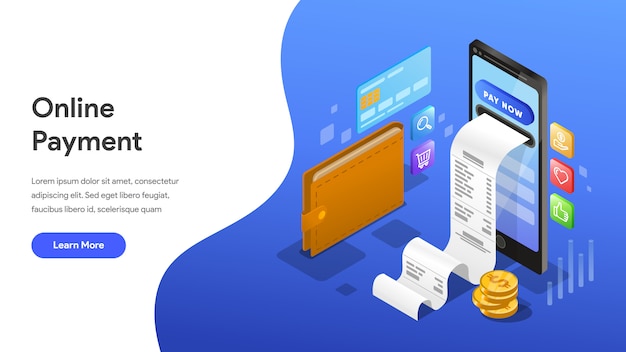 Online Payment Isometric Concept for Landing Page, Homepage, Website