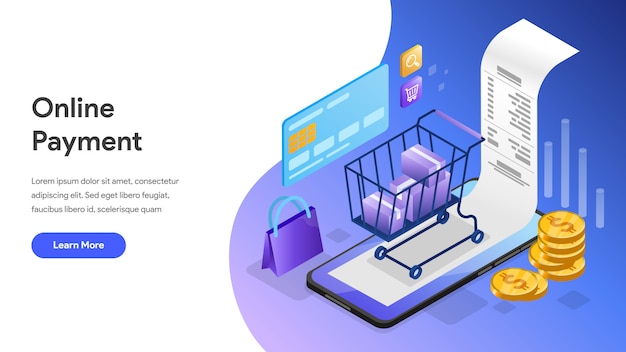 Online Payment Isometric Concept for Landing Page, Homepage, Website