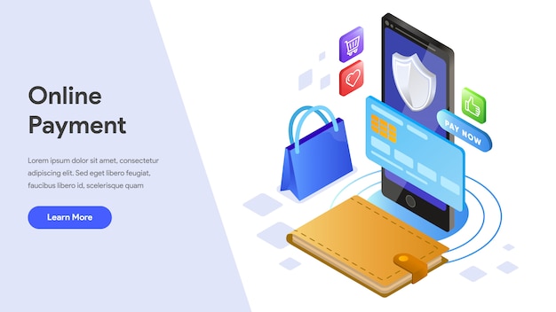 Online Payment Isometric Concept for Landing Page, Homepage, Website