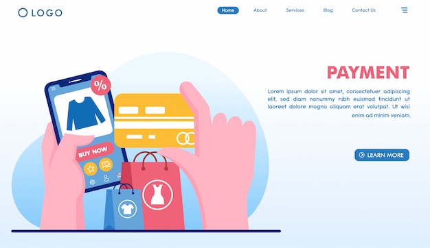 Online payment shopping landing page in flat style