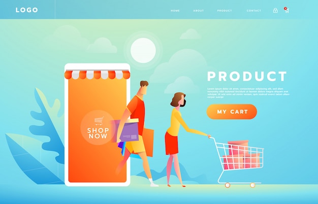 Online payment using application concept with couple shopping on smartphone