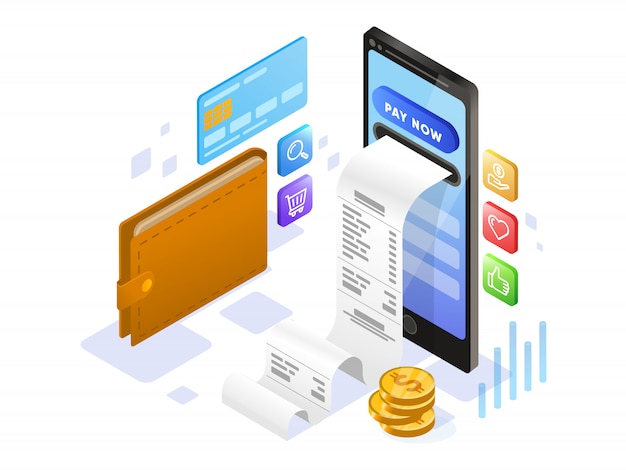 Online Payment  with Mobile Phone Isometric 