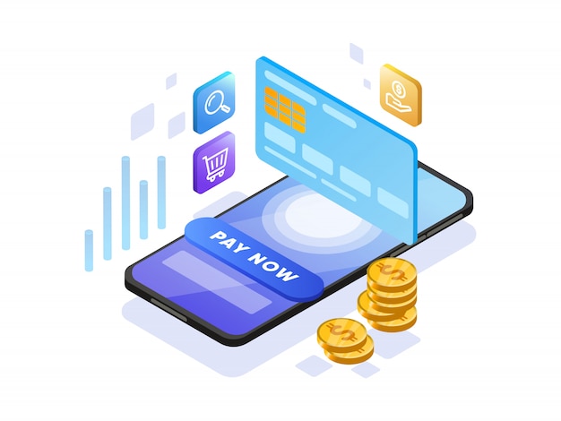 Online Payment  with Mobile Phone Isometric 