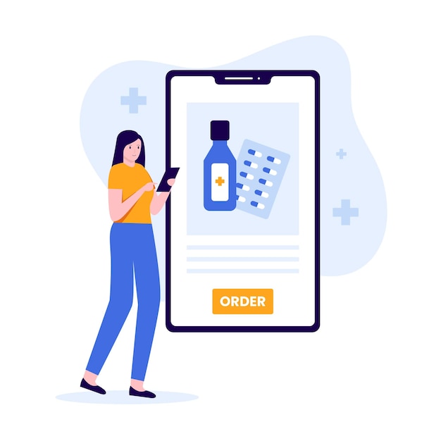 Online pharmacy ordering illustration design concept