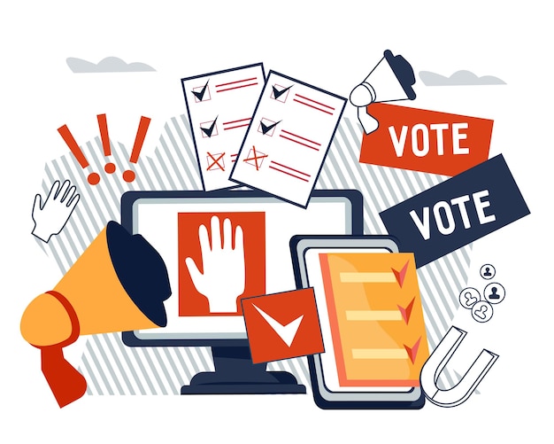 Online poll and political voting society opinion poll and democratic vote