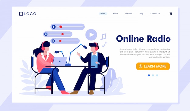 Online radio landing page website illustration 