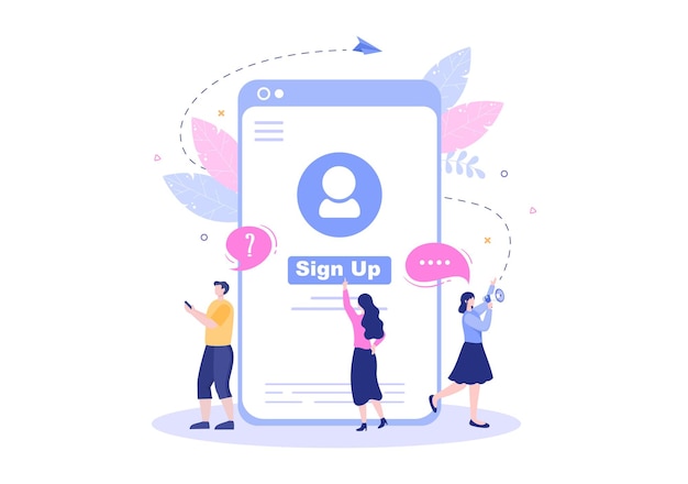 Online Registration or Sign Up Login for Account on Smartphone App. User interface with Secure Password Mobile Application, for UI, Web Banner, Access. Cartoon People Vector Illustration