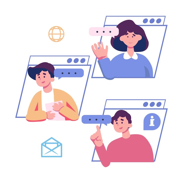 Online remote video conference flat graphic vector