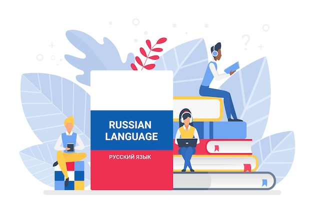 Online russian language courses remote school or university concept