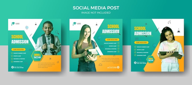 Online School admission open  social media post instagram template and education banner