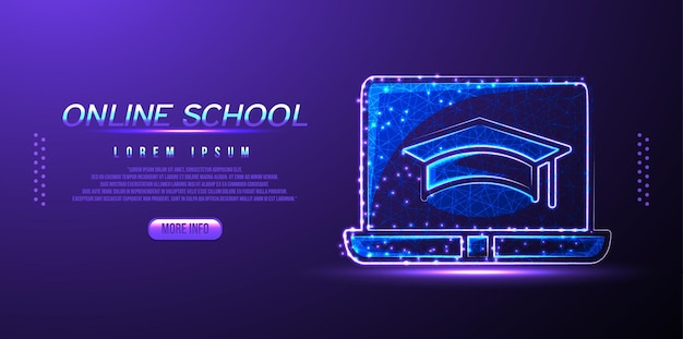 Vector online school low poly wireframe