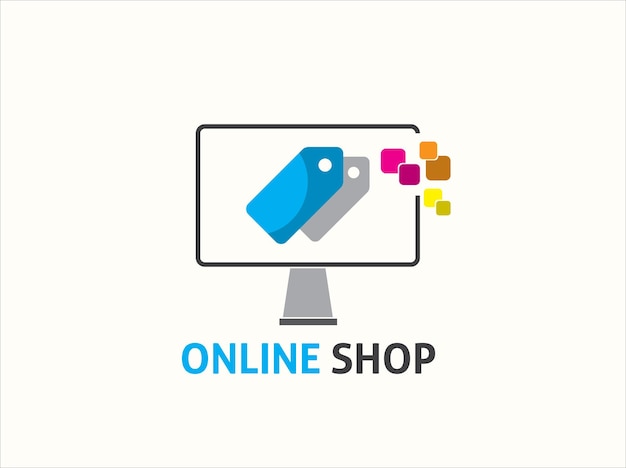 Vector online shop cart with computer website marketplace logo design