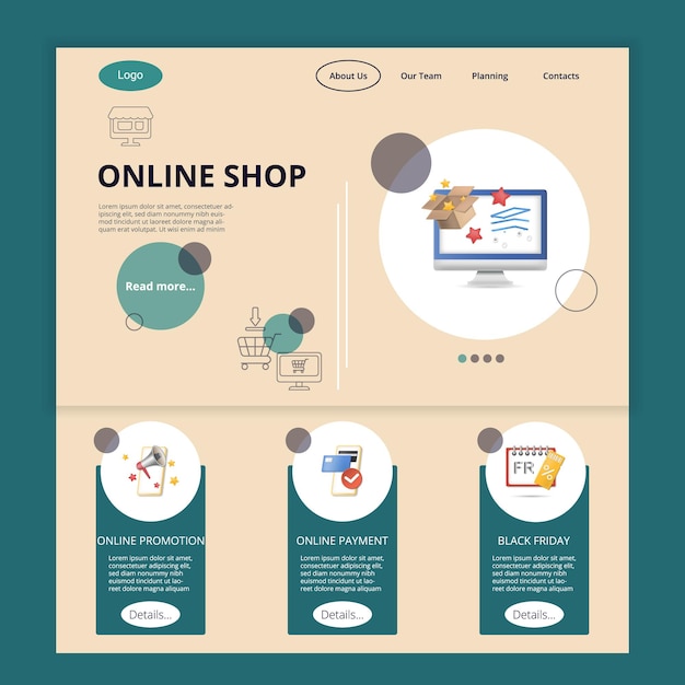 Online shop flat landing page website template online