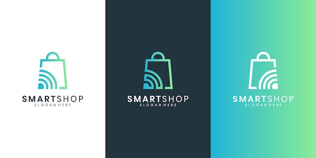 Online Shop Logo designs Template.shop bag and smart icon combination logo design concept