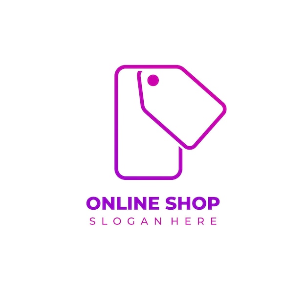 Online shop logo mobile phone icon combination with price tag lineart style