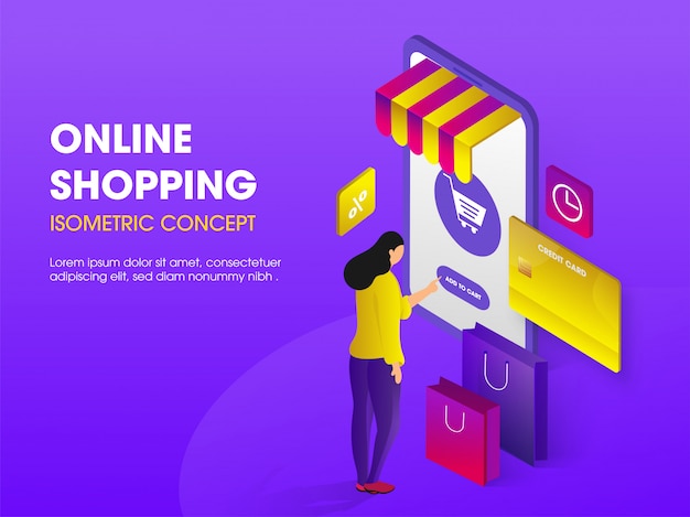 Online Shopping Concept, Isometric Illustration.