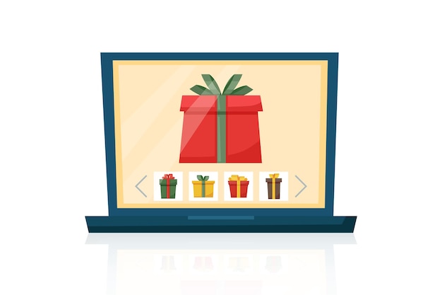 Online shopping concept - laptop with gift boxes for buying online