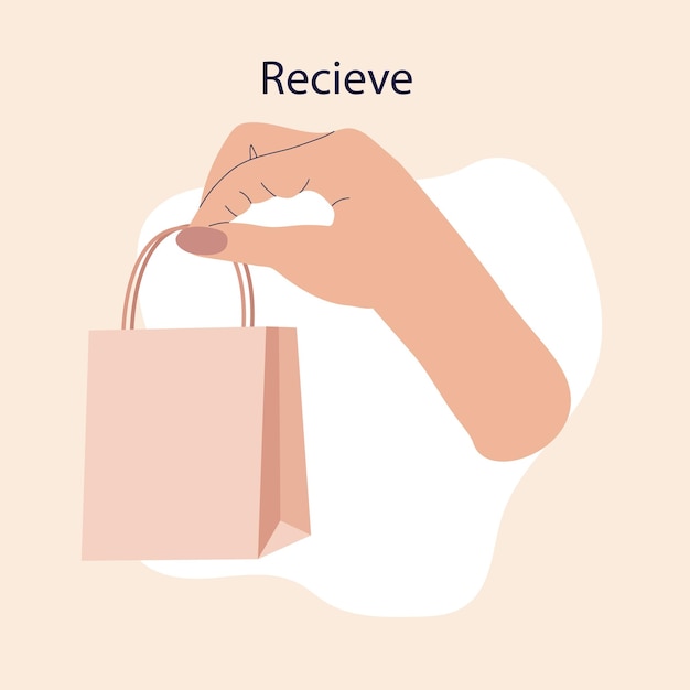 Online shopping concept Online shopping and delivery illustration with a hand holding a bag Trendy hand drawn vector design