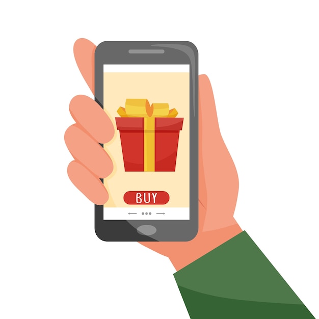 Online shopping concept - phone in the hand, buying gifts