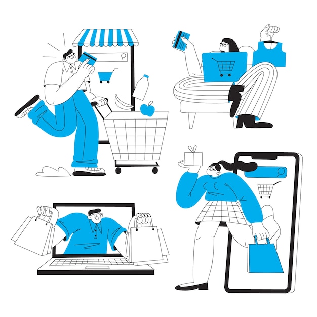 Online shopping concept set illustration