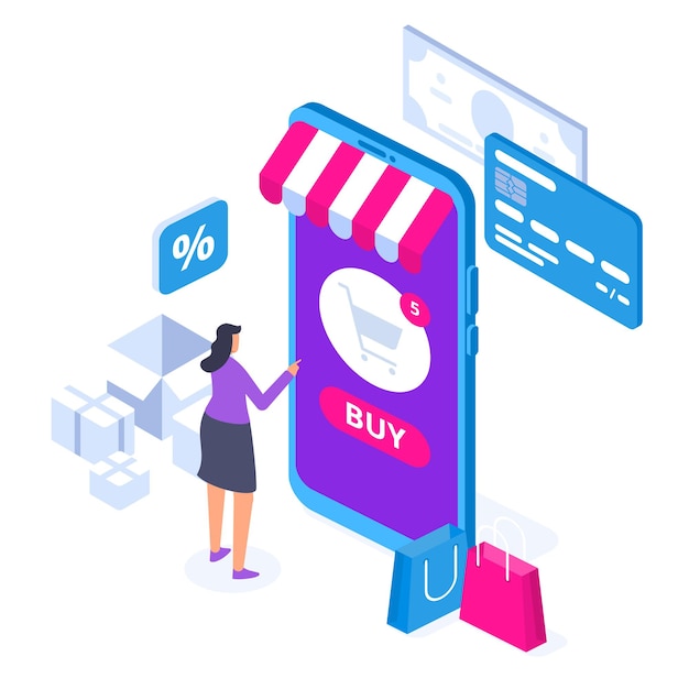 Online shopping concept with character