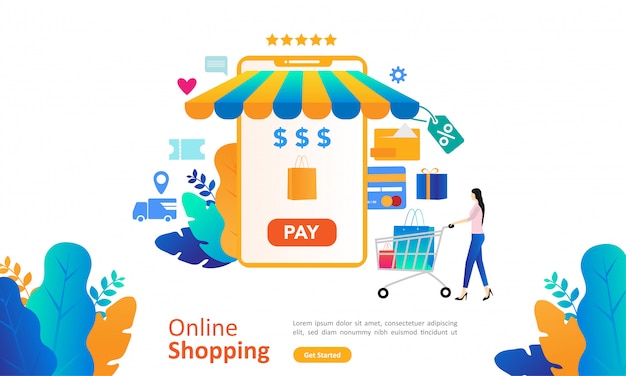 Online Shopping Concept With People Character for web landing page