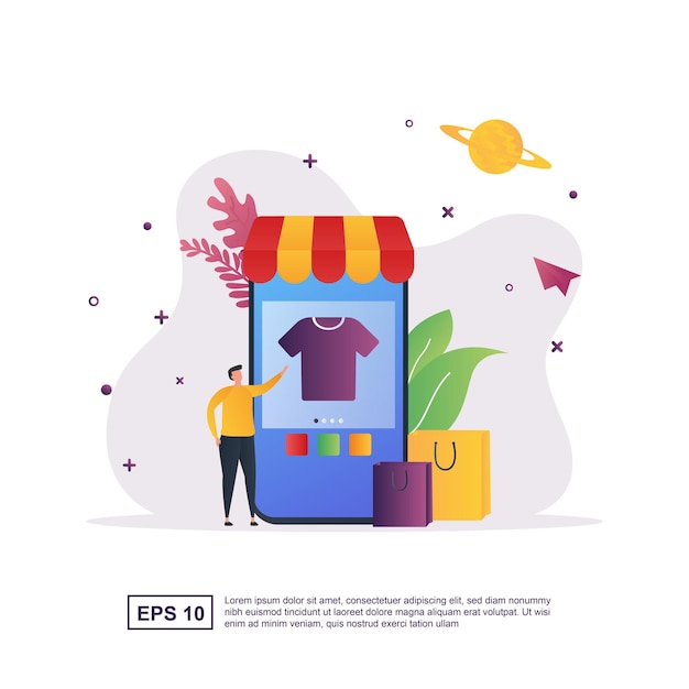 Online shopping concept with shopping using smartphone and shopping bag.