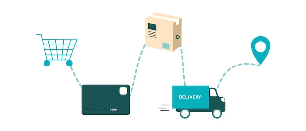 Online shopping and delivery service vector flat illustration