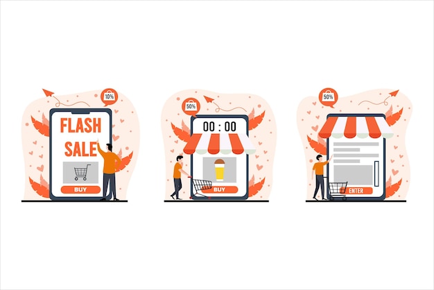 Online Shopping Flat Bundle Design Illustration