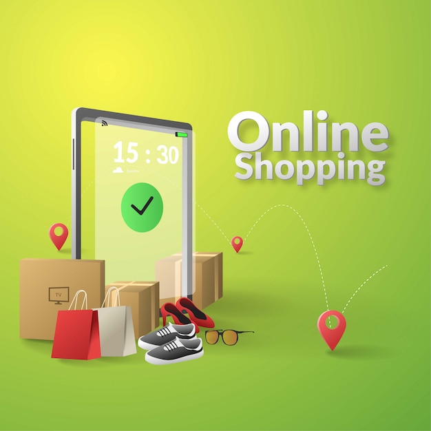 online shopping illustration with mobile design