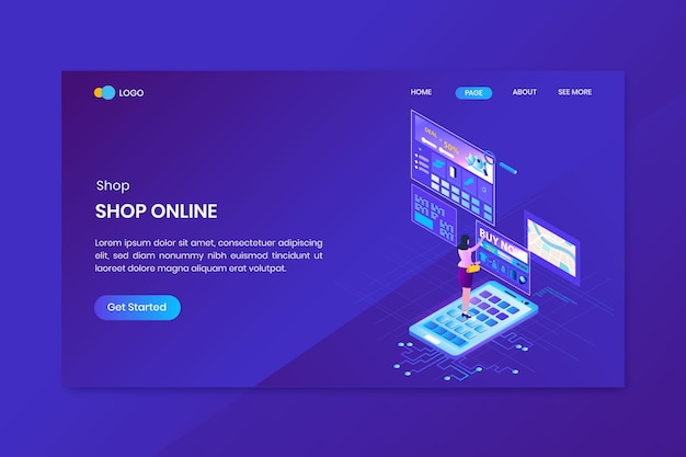 Online Shopping Isometric Concept Landing Page