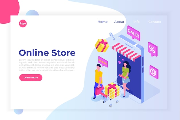 Online Shopping isometric concept with characters