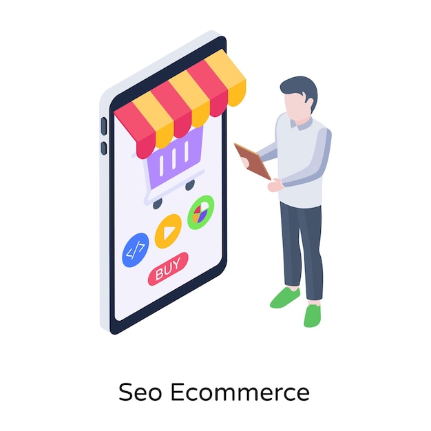 Vector online shopping an isometric icon of seo ecommerce