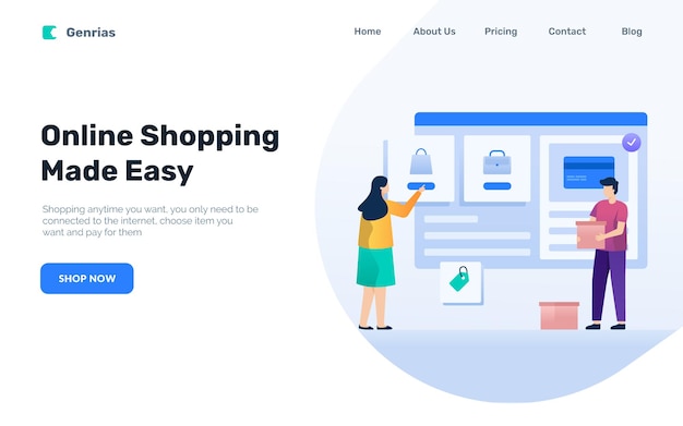 Online shopping landing page concept, woman choose product on ecommerce