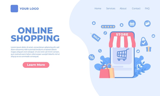 Online Shopping Landing Page Template Online shopping concept illustrations on the mobile application