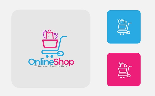 Online shopping logo design template concept for shopping cart bag