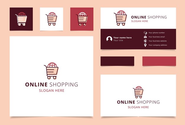 Online shopping logo design with editable slogan Business card and branding book template