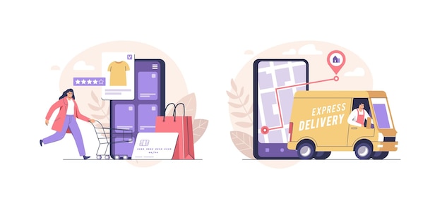 Online shopping and order delivery service online Vector illustration