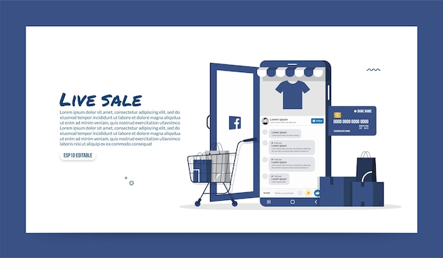 Vector online shopping on social media application, mobile store and e-commerce concept