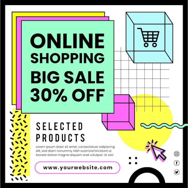 Online shopping squared flyer template