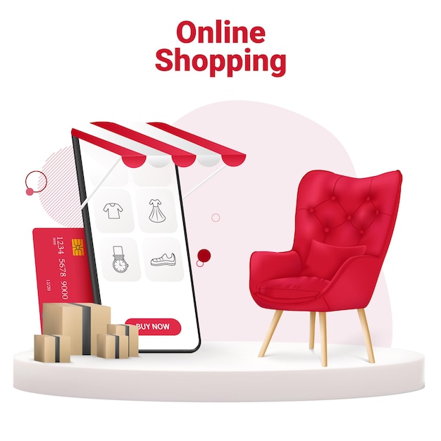 Online Shopping Store and Mobile Mockup Template Vector Illustration