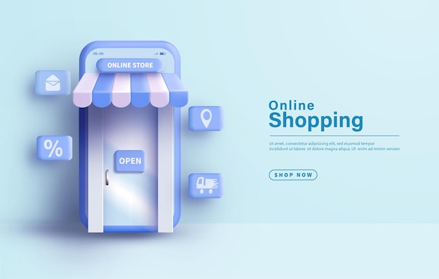 Online shopping with smartphone as shop illustration