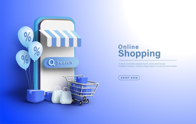 Online shopping with smartphone shop and shopping cart