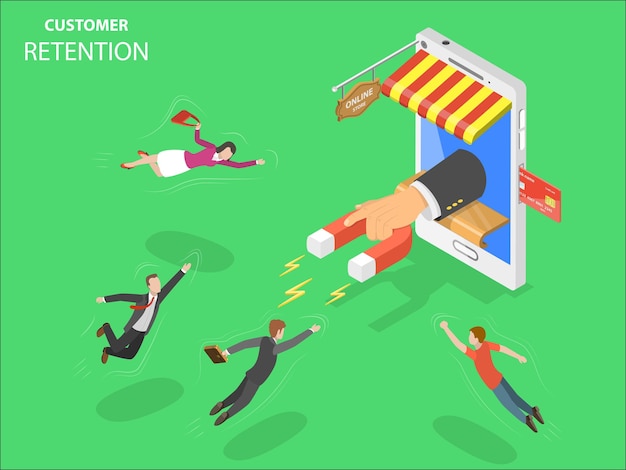 Online store customer retention flat isometric concept