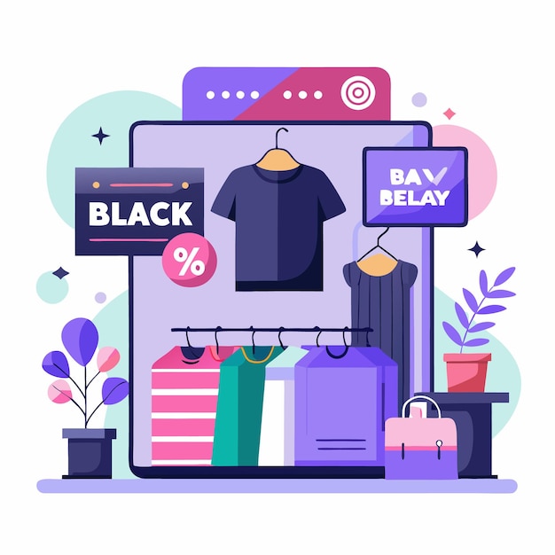 Online store interface with discount on clothes and a plant