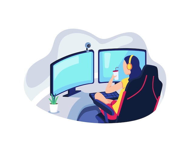 Vector online streaming concept illustrations. female streaming creator content at home. vector illustration in a flat style